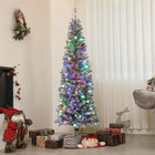HOMCOM 6' Snow-Flocked Pencil Artificial Christmas Tree with Remote - Green-Artificial snow spray creates a festive, wintry appearance 