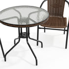 Table ronde en verre/métal 28 po, bordure en rotin brun foncé et 2 chaises empilables en rotin brun foncé (TLH-087RD-037BN2-GG)-7