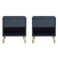 Manhattan Comfort DUMBO 20.07" Modern 1-Drawer Nightstand 2-Piece Set - Midnight Blue-Modern-Contemporary with a taste of Glam - Nightstand for Bedroom and Living Room Use. Set of 2