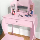 Qaba Kids Vanity Table & Stool Girls Dressing Set - Pink-Two mirrors on the side can be rotated for convenience
