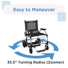 Journey Zoomer Lightweight Folding Power Chair - Blue-Designed to fit through 25" doorways and under many standard tables