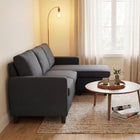 HOMCOM Sectional Sofa with Ottoman - Dark Grey-Pine wood panels and plastic legs provide dependable strength