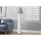 Monarch Specialties 9684 61"H Floor Lamp - White Resin/Grey Shade-The neutral grey fabric shade adds a soft contrast to the sleek base, creating a balanced look that blends modern design with timeless appeal