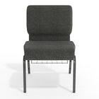 Chaise d'église de la série HERCULES de 21 po de largeur en tissu gris foncé avec étagère à livres - Cadre veine d'argent-Cadre en acier de calibre 16