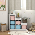 Qaba - Organisateur de rangement pour jouets, étagère pour enfants avec 6 bacs en plastique - bleu et rose-Taille parfaitement adaptée pour que les enfants atteignent les jouets et les livres  
