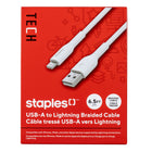 Staples TECH Lightning to USB-A Braided Charging Cable - 6.6 ft. - White-6.5ft (2m) USB-A to Lightning Cable that can transfer data at speeds up to 480Mbps