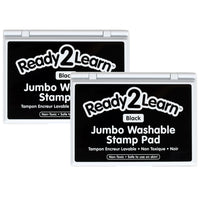 Ready 2 Learn Jumbo Washable Stamp Pad - Black - 6.2" L x 4.1" W - 2 Pack-Mess-Free Art Time: The ink in this stamp pad washes off skin with soap and water, which makes clean-up quick and easy.