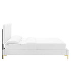 Modway Current Performance Velvet Queen Platform Bed with Gold Metal Legs - White-Bed Frame Weight Capacity: 800 lb