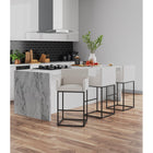 Manhattan Comfort Ambassador 21" Mid-Century Modern Faux Leather Upholstered Bar Stool - Cream and Black-Modern Square Frame Design Made of Durable Metal