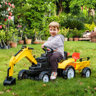 Aosom Kids Pedal Ride-On Excavator with Horn and Detachable Trailer - Yellow-Seat Size: 7.5" L x 4.7" W x 13" H (19 x 12 x 33 cm) 