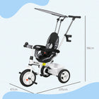 Qaba - Tricycle 6 en 1 pour enfants avec guidon amovible et canopée - blanc-Dimensions totales : 41,3 po L x 18,5 po l x 38,6 po H (105L x 47W x 98H cm) 