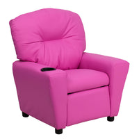 Flash Furniture – Fauteuil inclinable pour enfants en vinyle contemporain avec porte-gobelet et appuie-tête, rose vif-Fauteuil inclinable taille enfant