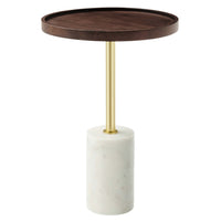 Modway Amina Round Acacia Wood Side Table - White/Walnut-Solid Acacia Wood Tabletop