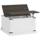 HOMCOM Lift Top Coffee Table with Charging Station and Storage - White-Lift tabletop lifts to 24.2", creating a comfortable working or dining area