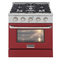 Kucht 30" KDF Series Pro Style Propane Gas Dual Fuel Range - Stainless Steel/Red-Extra-large convection oven with 4.2 cu. ft. capacity, featuring a 5-rack configuration and oversized oven window for enhanced visibility and flexible cooking