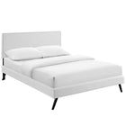 Modway Phoebe Vinyl Full Platform Bed with Round Splayed Legs - White-Center Rail with Support Two Legs