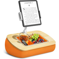 ShoppingAll Adjustable Tablet Holder Cushion Pillow Stand with Snack Bowl - Orange-Universal Device Compatibility - Supports 4.7”-13” Kindles, iPads, Tablets, Smartphones, and even laptops up to 14”, perfect for reading, studying, or streaming.