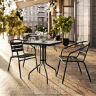 Flash Furniture 23.5" Square Glass Metal Table with 2 Black Metal Aluminum Slat Stack Chairs-Set Includes Table and 2 Chairs