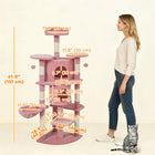 PawHut 62" H Multi-Level Cat Tree with Two Cat Condos - Pink-Multiple sisal-wrapped posts and a rope encourage scratching, protecting your furniture 