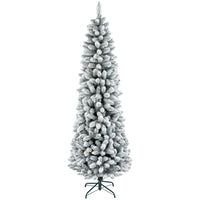HOMCOM 7' Flocked Pencil Artificial Christmas Tree with Steel Base - Green-The tree is sprayed with artificial snow for a wintry ambiance 