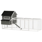 PawHut 137" L Wooden Chicken Coop with Chicken Run and Nesting Box - Dark Grey-Plenty of room to roam in the protected chicken run while still allowing your flock access to the grass, ground and outdoors 