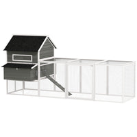 PawHut 137" L Wooden Chicken Coop with Chicken Run and Nesting Box - Dark Grey-Plenty of room to roam in the protected chicken run while still allowing your flock access to the grass, ground and outdoors 