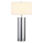 Hudson&Canal - Lampe de table York 75 cm de haut avec abat-jour en tissu - Nickel poli/blanc-Associé à un abat-jour tambour en tissu blanc