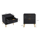 Manhattan Comfort DUMBO 20.07" Modern 2-Drawer Nightstand - Black-Horizontal Glam Drawer Handles Made of Metal with a Gold Finish