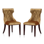 Manhattan Comfort - Lot de 2 chaises de salle à manger traditionnelles Reine 19,7 po en velours, finition or antique et noyer-Chaise de salle à manger traditionnelle pour usage en salle à manger lot de 2