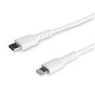 StarTech Durable USB-C to Lightning Cable - 6' - White-DURABLE: 6.6 ft. Heavy duty lightning cable with aramid fiber for high tensile strength increasing reliability & life of cable, Tested to withstand 10000+ bend cycles at 180° & 5000+ insertions