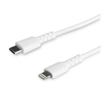 StarTech Durable USB-C to Lightning Cable - 6' - White-DURABLE: 6.6 ft. Heavy duty lightning cable with aramid fiber for high tensile strength increasing reliability & life of cable, Tested to withstand 10000+ bend cycles at 180° & 5000+ insertions