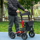 HOMCOM - déambulateur pliant réglable avec roues en caoutchouc 10 po et siège - rouge-Siège en tissu avec dossier pour que vous puissiez vous asseoir confortablement lorsque nécessaire 
