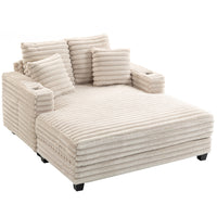 HOMCOM 60" Oversized Upholstered Chaise Lounge Sofa Bed - Beige-Pocket springs and thick foam provide cloud-like softness and lasting support