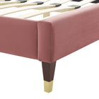 Modway Current Performance Velvet Twin Platform Bed with Wood Legs and Gold Sleeves - Dusty Rose-Assembly Required