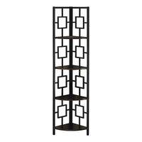 Monarch Specialties - 3612 62 po H Etagere - Espresso/Metal Noir En Coin-Bibliothèque étagère en métal à 4 niveaux avec tablettes uniformément espacées finies espresso brun foncé