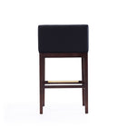 Manhattan Comfort Kingsley 21" Mid-Century Modern Faux Leather Upholstered Bar Stool - Black and Dark Walnut - 3 Pack-Delivered to you Fully Assembled! No Assembly Required