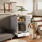 PawHut Dog Feeding Station with Storage, Adjustable Panel and Hooks - White-Side hooks provide convenient storage for leashes and toys 