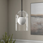 Hudson&Canal - Suspension double couche Sondre de 20 cm de large avec abat-jour en verre - Bronze noirci/lait blanc/transparent-Une finition en bronze noirci fabriquée à la main est appliquée à la base en métal et à la tige descendante
