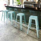 Flash Furniture 30" High Backless Distressed Green-Blue Metal Indoor-Outdoor Barstool-Stacks up to 10 Chairs High