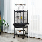 PawHut - Cage à oiseaux 61,5 po H avec support, plateau amovible, toit de jeu, étagère de rangement, perchoir en bois - noir-Étagère de rangement pour placer les fournitures pour animaux 