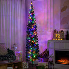 HOMCOM - Arbre de Noël artificiel de 7 - 5 pi avec lumières LED colourées-La forme en crayon ne prend pas beaucoup de place au sol ou sur la table, convient aux petites pièces ou à un deuxième sapin de Noël dans une entrée 