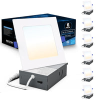 Impotek 4" Square LED 9W 5CCT Dimmable Recessed Ceiling Light - 6 Pack-Versatile Colour Temperature Selection - Elevate your room's ambiance with our advanced 5 CCT feature, allowing you to choose the perfect light temperature for any setting. Seamlessly switch among 2700K, 3000K, 3500K, 4000K, and 5000K options with a simple toggle on the junction box, tailoring your lighting atmosphere to match your mood or decor with ease