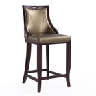 Manhattan Comfort Emperor 19" Traditional Faux Leather Upholstered Barstool - Bronze and Walnut-Traditional Barstool with Backseat Perfect for Bar and Kitchen Use