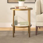 Hudson&Canal - Table d'appoint ronde Hera (50 cm de largeur) avec étagère en verre - Laiton antique-Dimensions du produit : 20" L x 20" l x 24" H