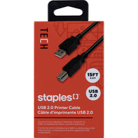 Staples USB-A/B Printer Cable - 15ft-Universal – Works with all brands that feature compatible USB ports