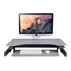 Rocelco 32" Sit-To-Stand Adjustable Height Desk Riser with Easy-Lift Handles - Grey-32" wide by 20.6" deep desktop holds up to two 32" monitors and 23.6" wide by 11.6" deep retractable keyboard tray will also hold a laptop if needed