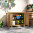 Outsunny Wooden Garden Shed - 43" x 20" x 34"-2-tier shelf stores a variety of garden tools and accessories
