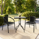 Flash Furniture 23.5" Square Glass Metal Table with 2 Black Rattan Stack Chairs-Designed for Indoor and Outdoor Use