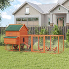 PawHut 137" Chicken Coop with Run Nesting Box - Orange-Robust fir wood construction with the elevated house, nesting boxes, ramp, door, and attached run 