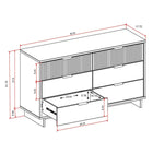 Manhattan Comfort Granville 55.04" Modern Double Wide Dresser - White-Horizontal Glam Drawer Handles Made of Streel with a Gold Finish.
